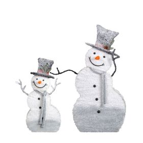 Set of 2 Lighted Snowman with Top Hat Christmas Decorations