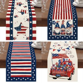 1PC Rectangle Linen Blend Striped Table Runners; Encryption Linen Home Decoration Independence Day Atmosphere Waterproof Table Runner; 72"*13"; P (Color: 2, size: 33*120cm)
